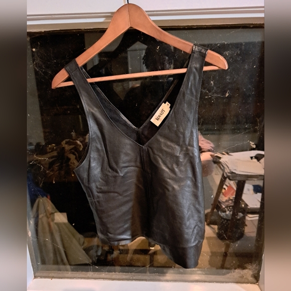 Kova&T 100% Leather Real Soft Black Leather Deep V-neck Shirt - Picture 5 of 8